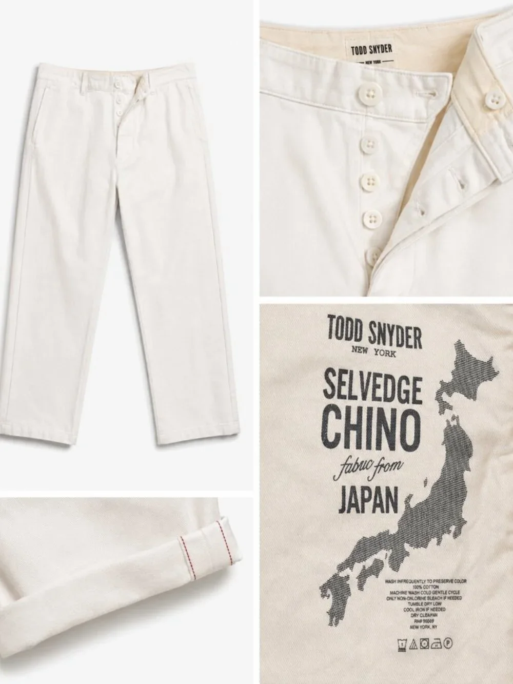 Todd Snyder Japanese Selvedge Chino Pants White 36x32 Button Fly